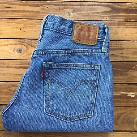 Levis 501 Blue Jeans Distressed ripped 100% cotton denim button fly straight 25 - Picture 3 of 14